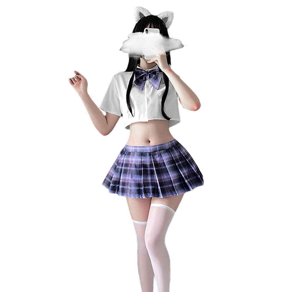 6140 Japanese School Girls Uniform lattice Pleated Skirt Anime Cosplay
